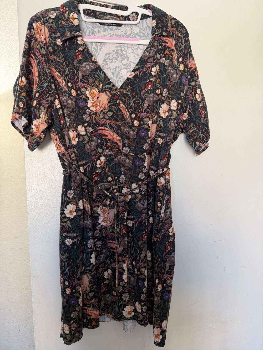 Disturbia Dark Floral Botanical Collared Mini Dress Size US 10 Goth Cottagecore - Picture 2 of 7
